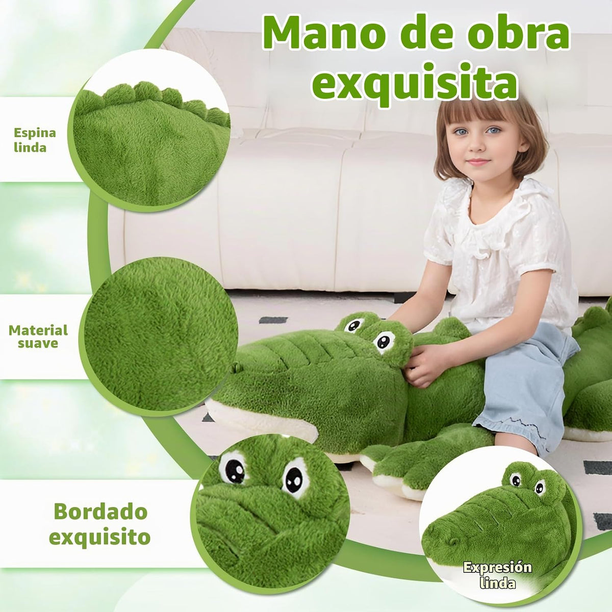 FFxiong Peluche de Cocodrilo Gigante Verde de 60 pulgadas, Juguete...