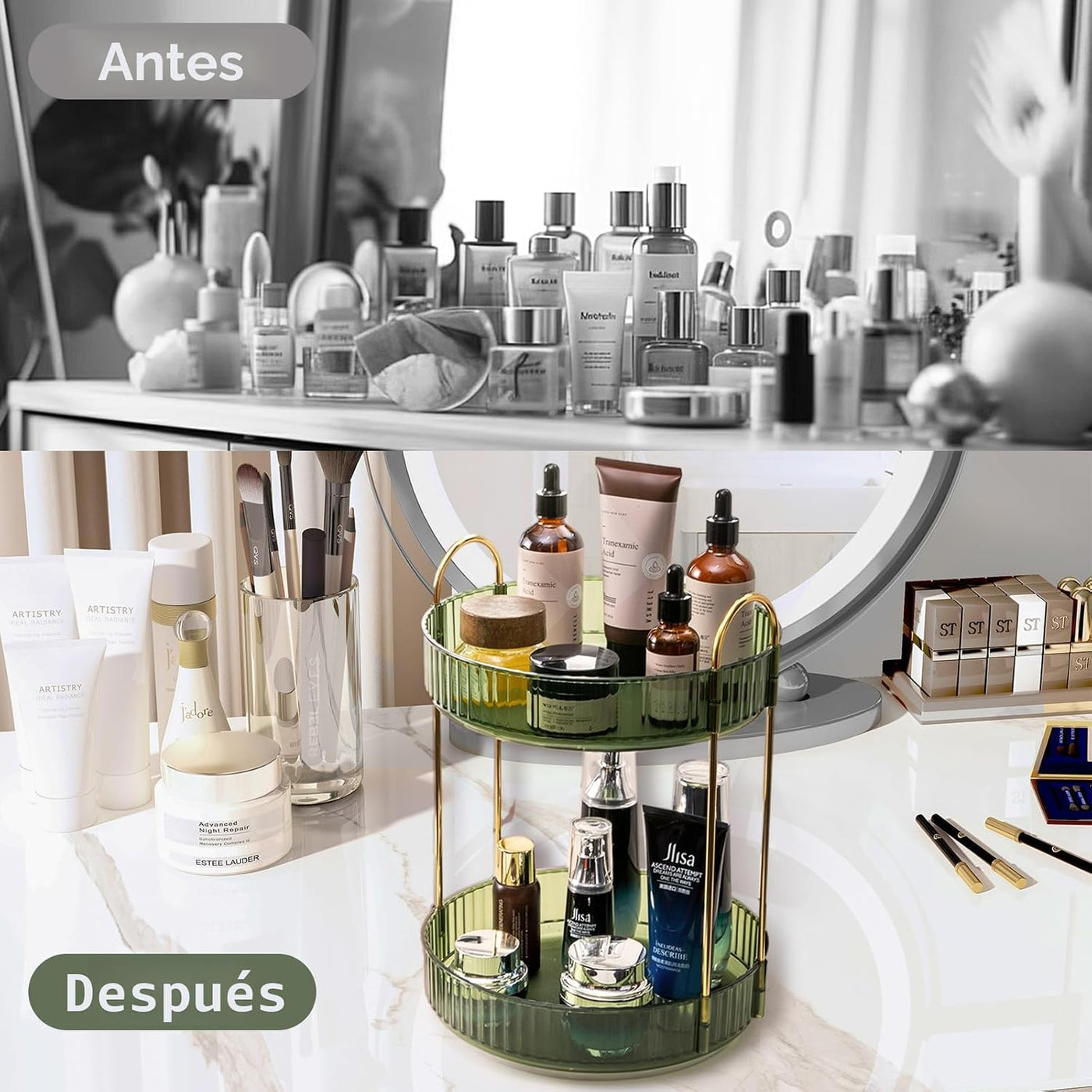 Asayuee Organizador de maquillaje giratorio de 360° para tocador, o...