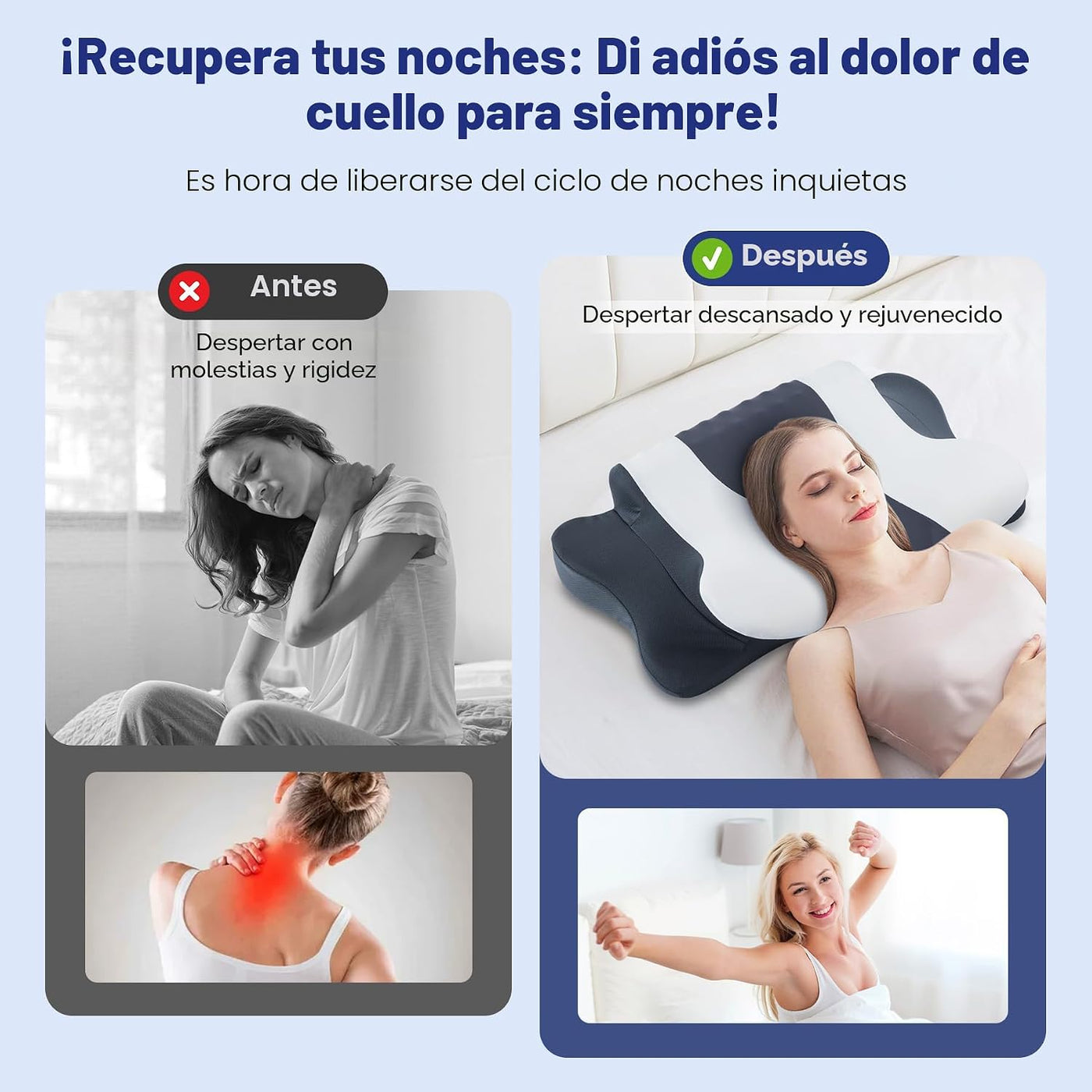 DONAMA Almohada cervical para dolor de cuello, almohada ergonómica...