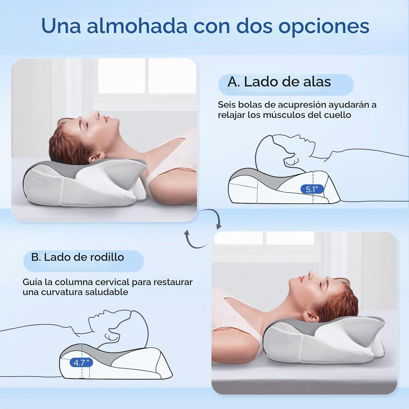 Almohada cervical eficaz para aliviar el dolor para dormir, almohad...