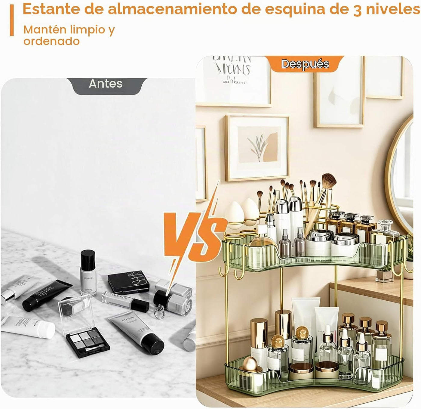 Greenby Organizador esquinero de 2 niveles para mostrador de baño,...