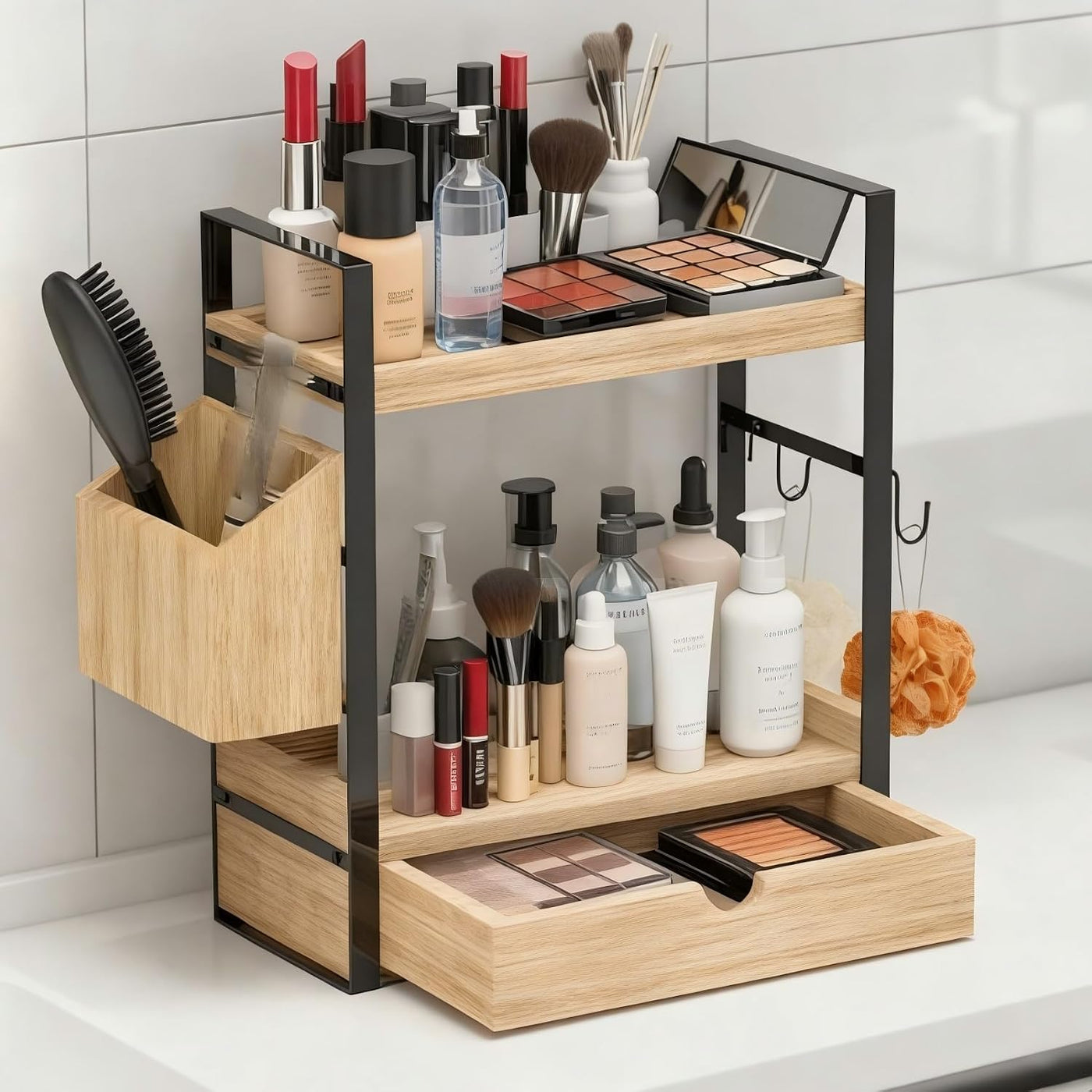Organizadores de mostrador de baño de 2 niveles y almacenamiento, o...