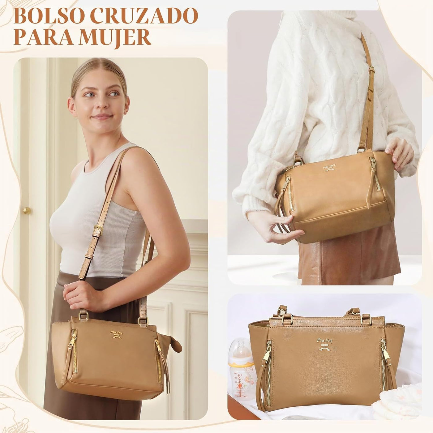 miss fong Bolsa de pañales pequeña de cuero para pañales, bolsas de...