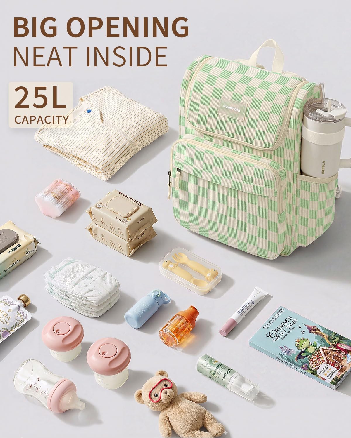suwarble Mochila grande de pana para pañales para mamá, bolsa de vi...