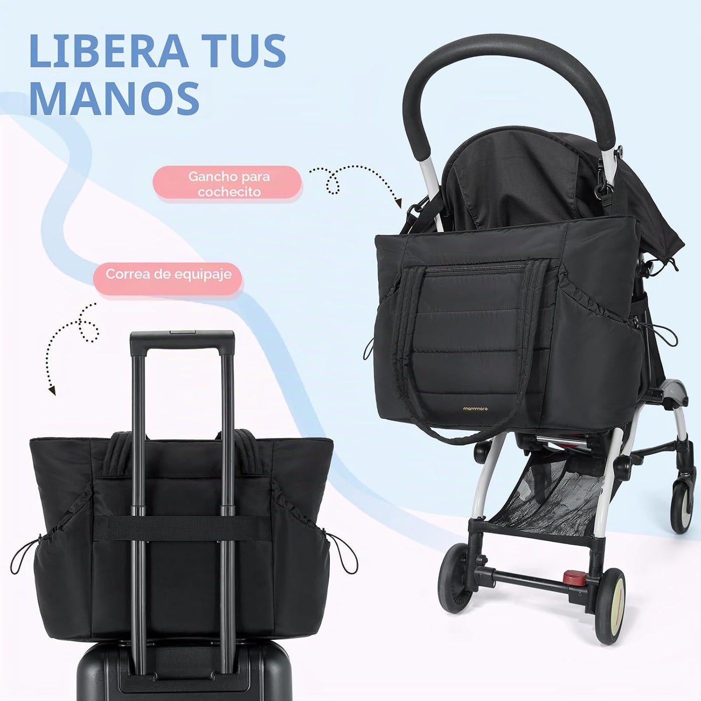 Mommore Bolso de pañales estilo tote con organizador de cochecito,...