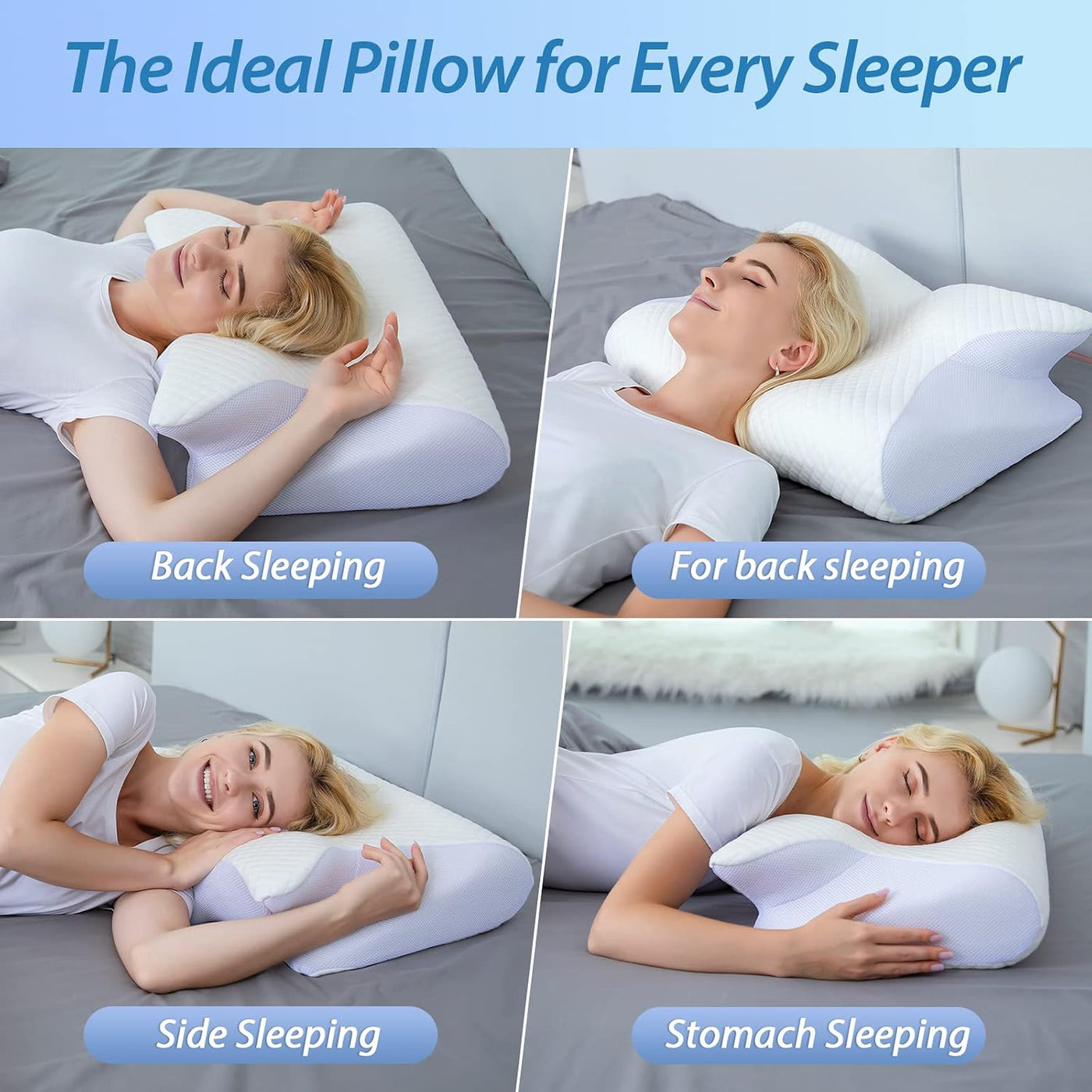 HOMCA Almohada cervical de espuma viscoelástica, 2 en 1, almohada o...