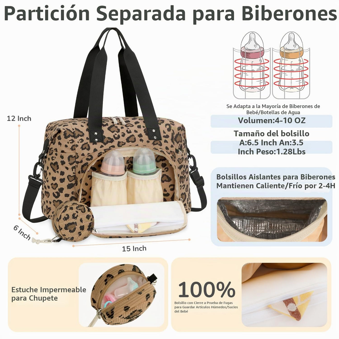 Tenot Bolsa de Pañales Tipo Tote de Pana, Bolsa de Bebé de Viaje Ti...