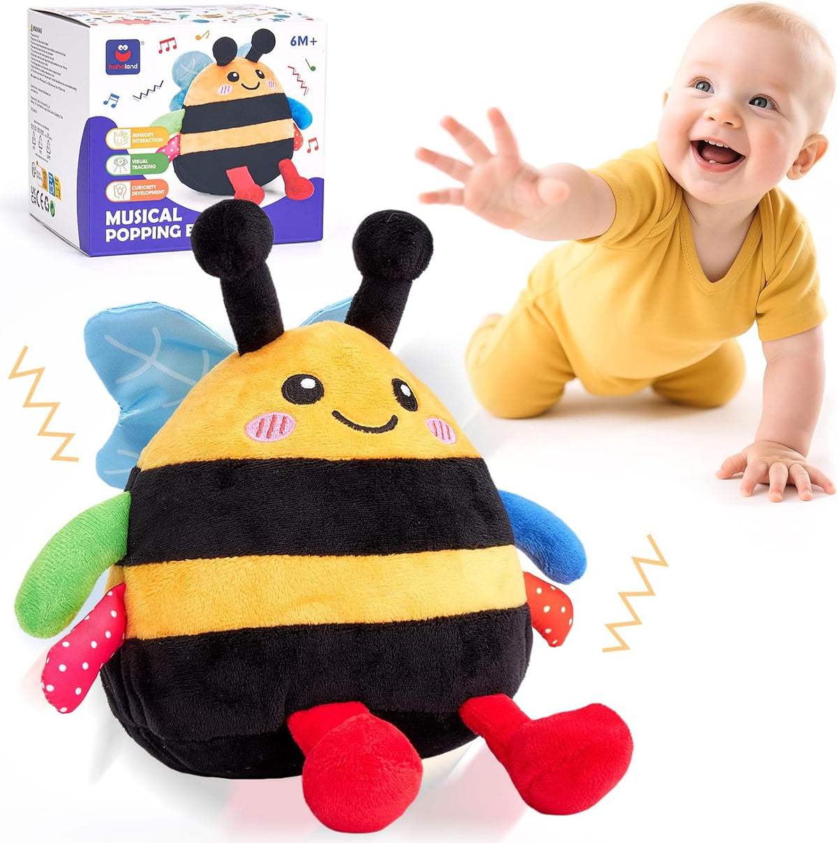 hahaland Juguete musical que rebota la abeja de la felpa que rebota...