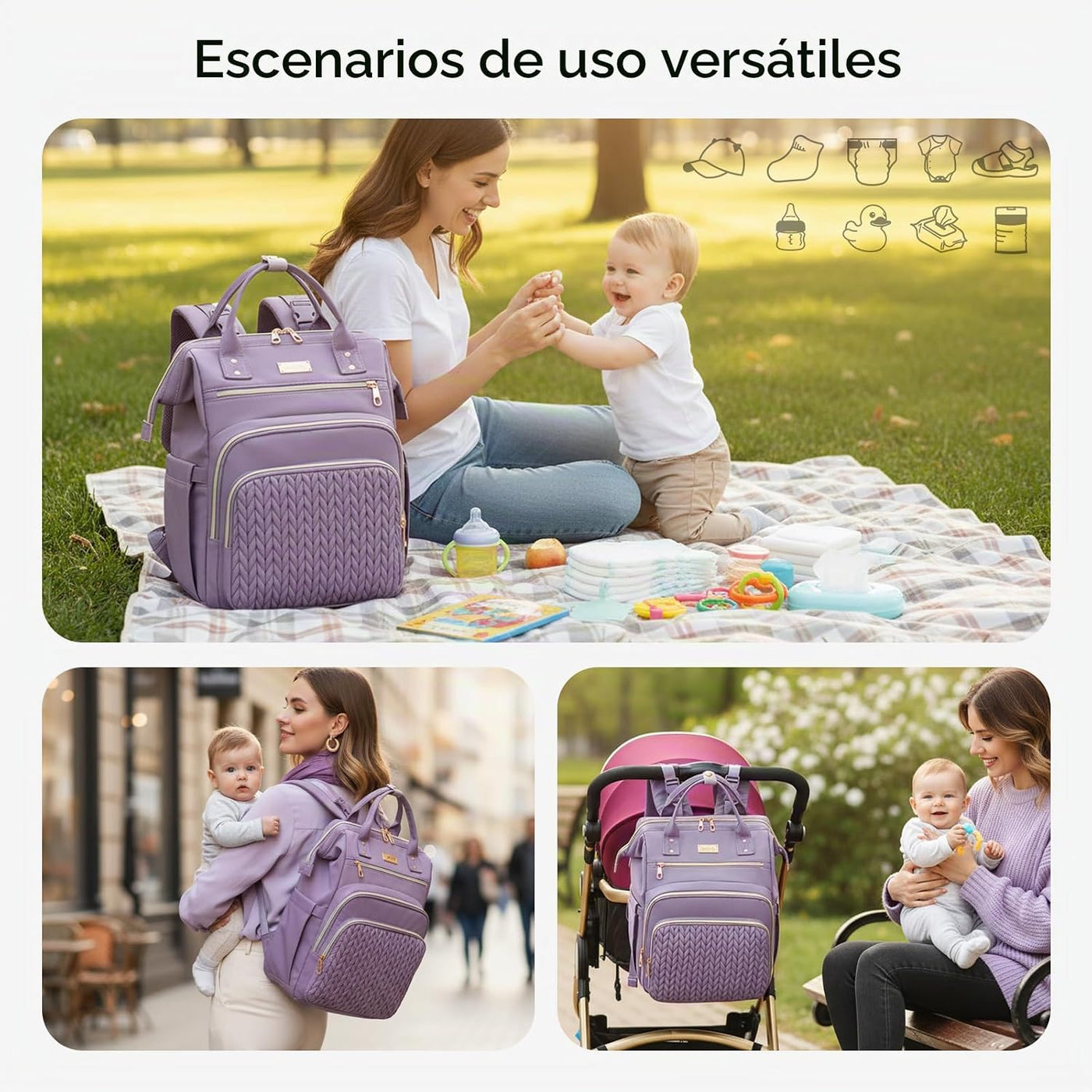 AIJIEKE Bolsa de pañales, mochila grande para pañales de bebé de gr...