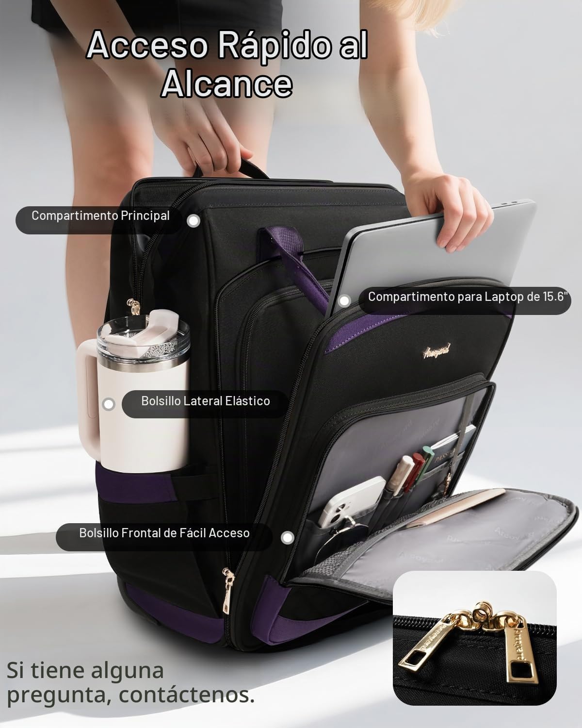 Arcoyard Mochila con ruedas para mujer, mochila de viaje de 16 pulg...