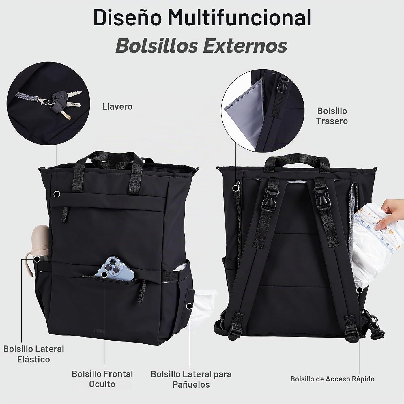 Allovely Mochila para pañales, bolsa de pañales grande para bebé co...