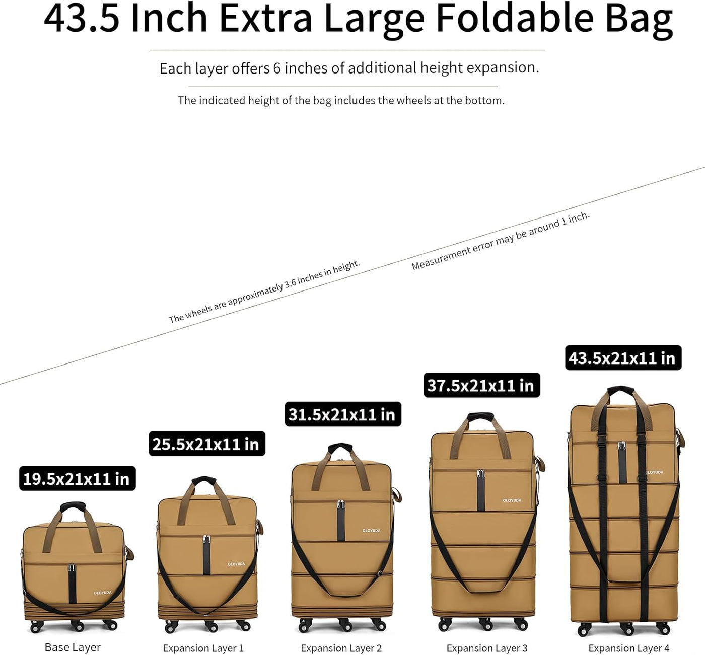 Gloyuda Maletas extra grandes de 43.8 pulgadas con ruedas, bolsa de...