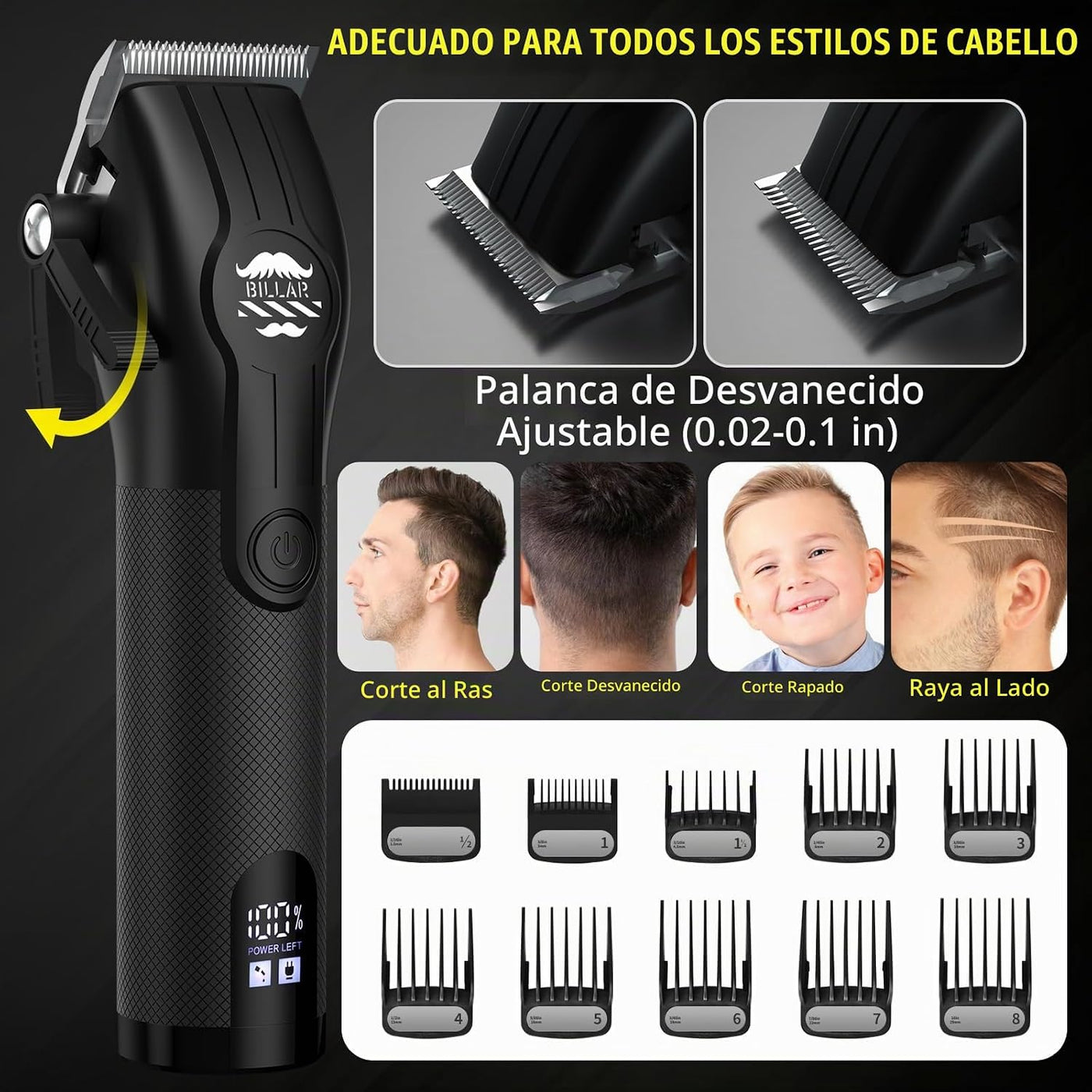 BILLAR® Kit de peluquero inalámbrico, juego profesional de cortapel...