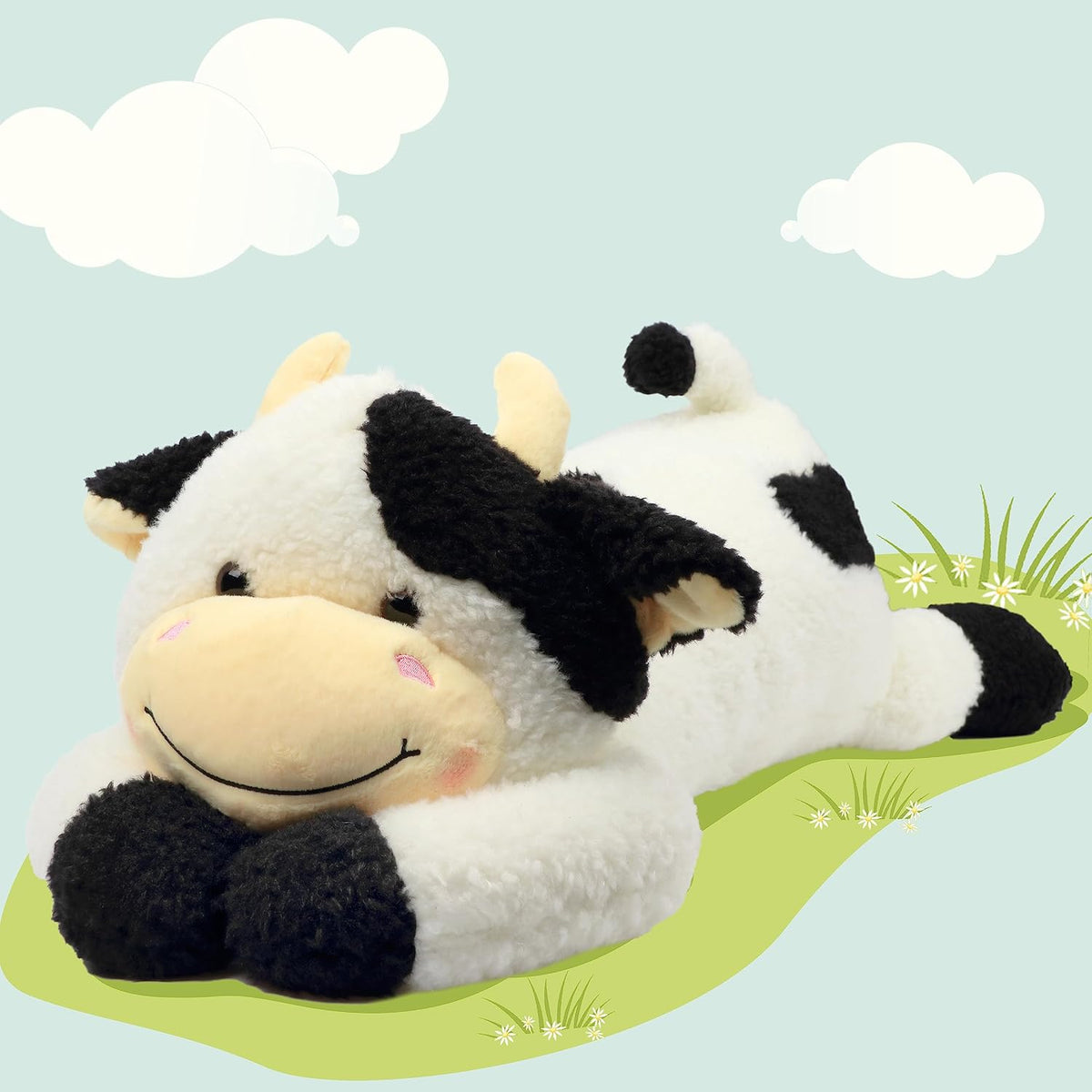 Easfan Vaca acostada de peluche grande para abrazar, juguete de alm...