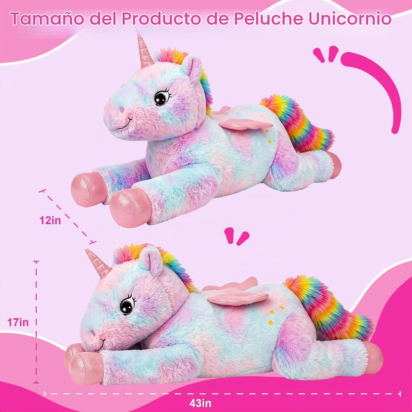 SQEQE Peluche de unicornio gigante de 43 pulgadas, unicornio grande...