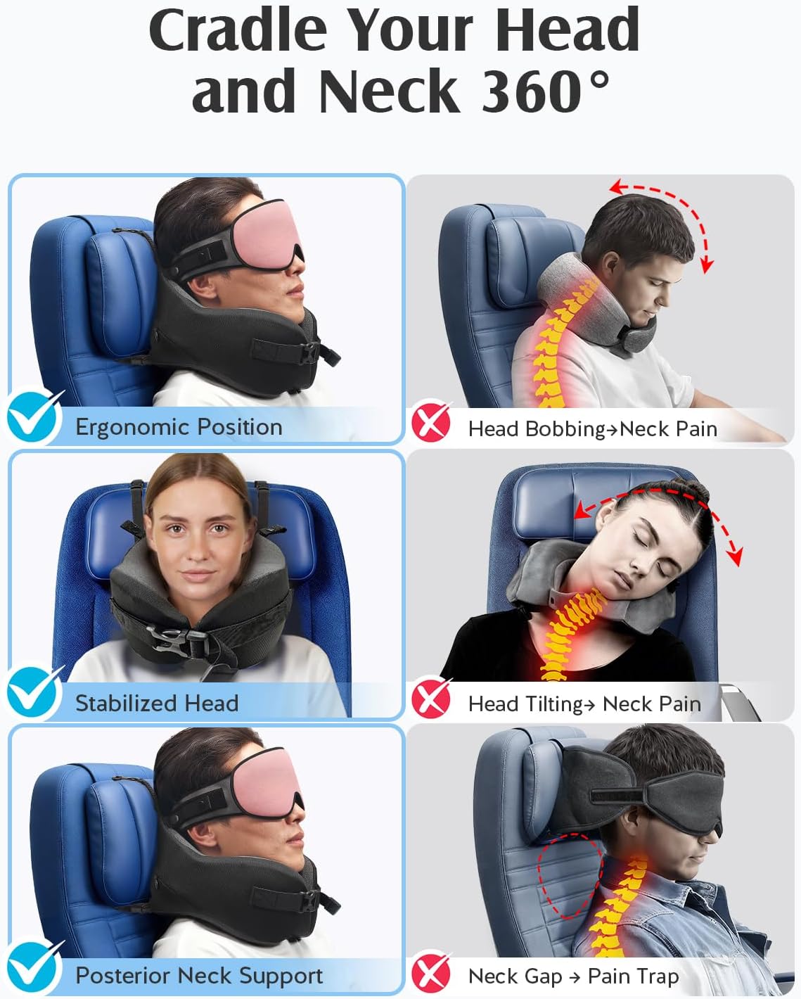YFONG Almohada de viaje para avión de vuelo largo, combo de correa...