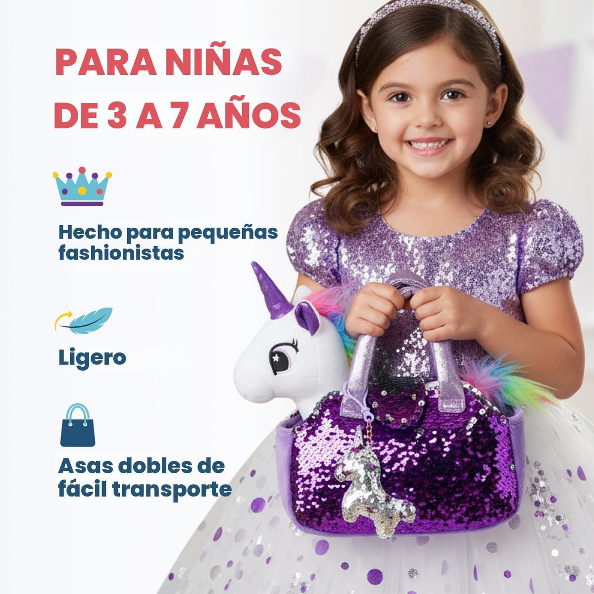 Little Jupiter Juego de unicornio de peluche color blanco con bolso...
