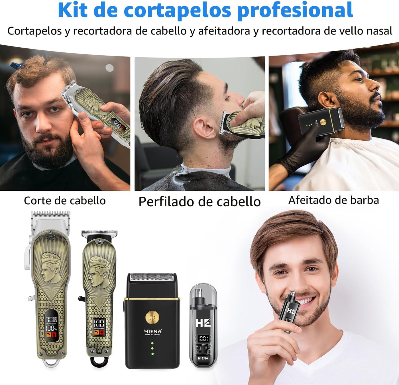 HIENA PRO Cortapelo Profesional para Hombres, Cortapelo Inalámbrico...