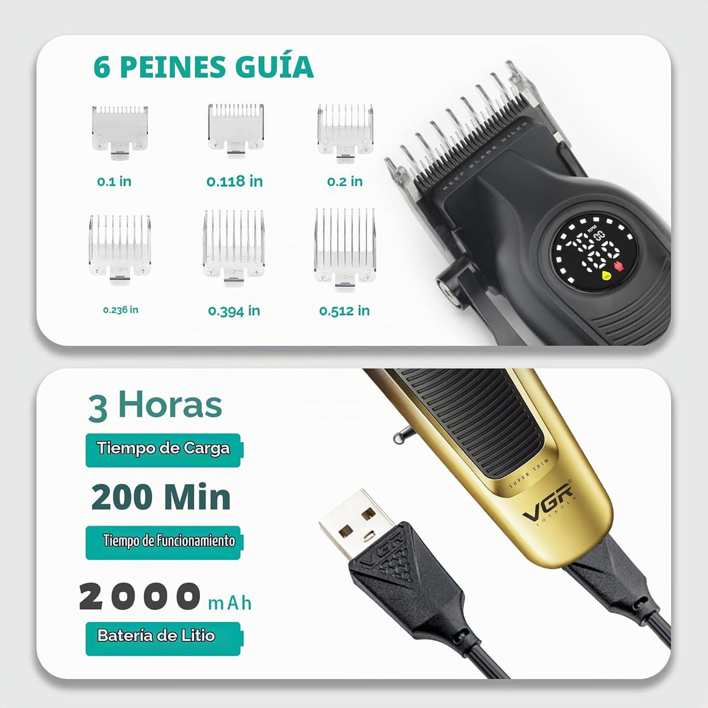 VGR V-196 - Cortapelos para hombres, inalámbrica, profesional, con...