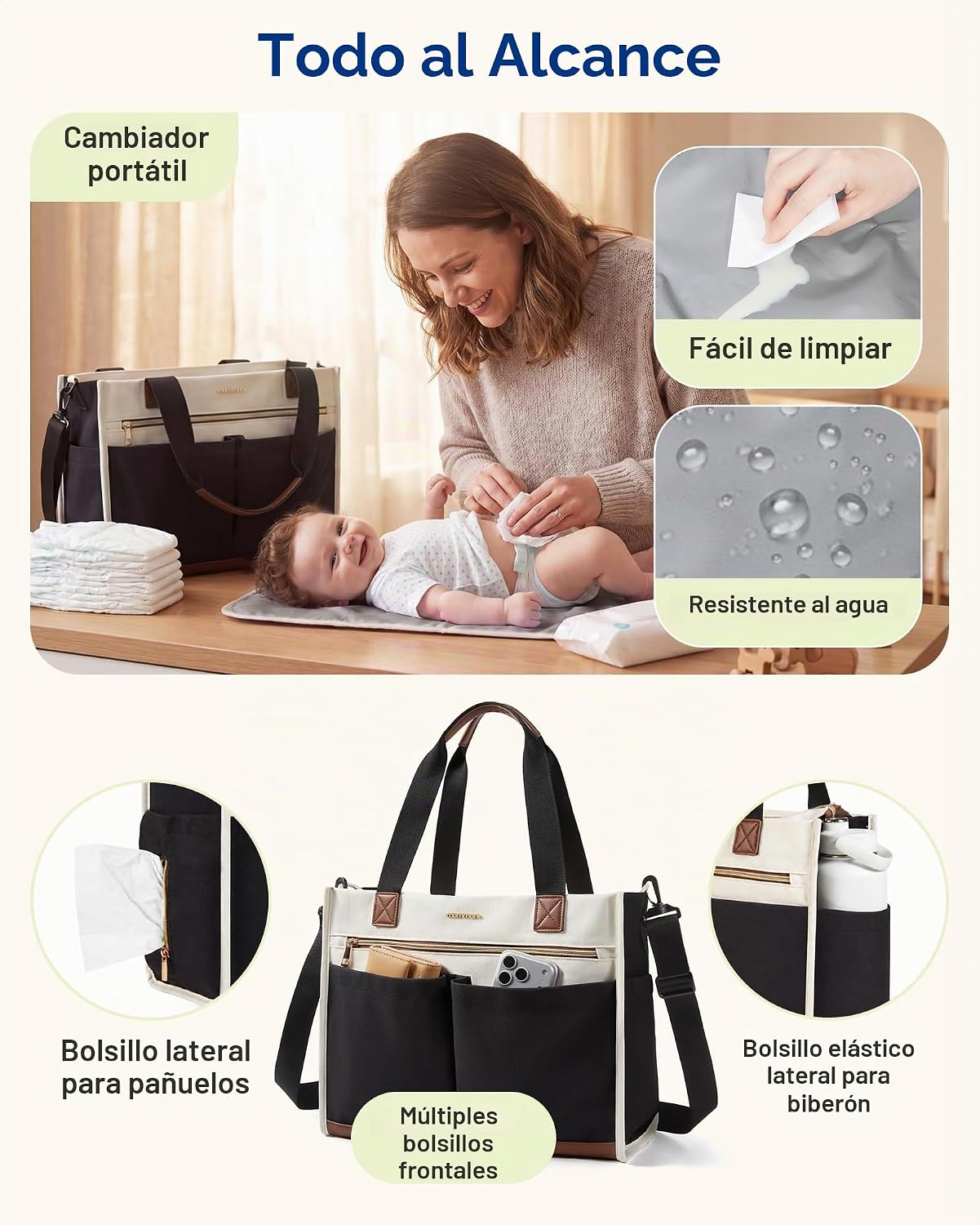 mommore Bolsa de pañales de lona Bolso de hospital con estilo para...