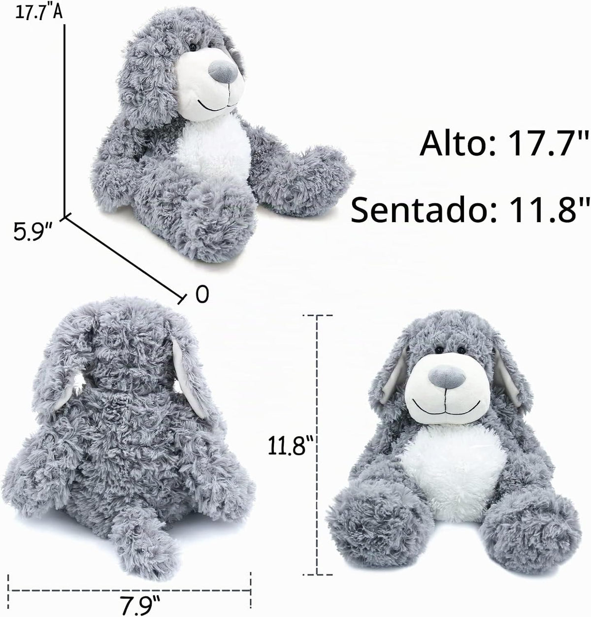 WEIGEDU Peluche de Cachorro Perro Gris Sonriente - Juguetes de Pelu...