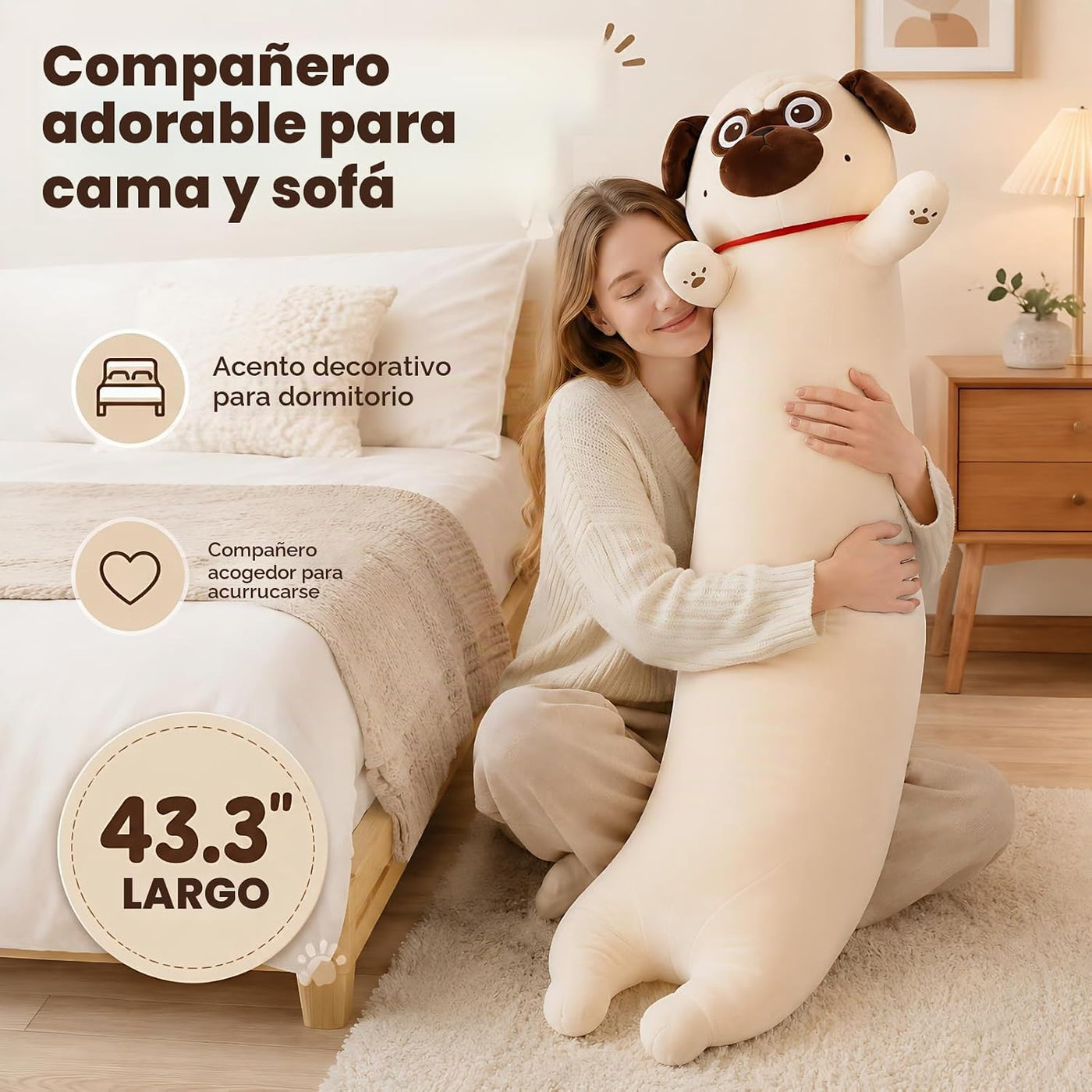 MaoGoLan Almohada de Peluche Super Suave de Perro Pug de 109 cm de...