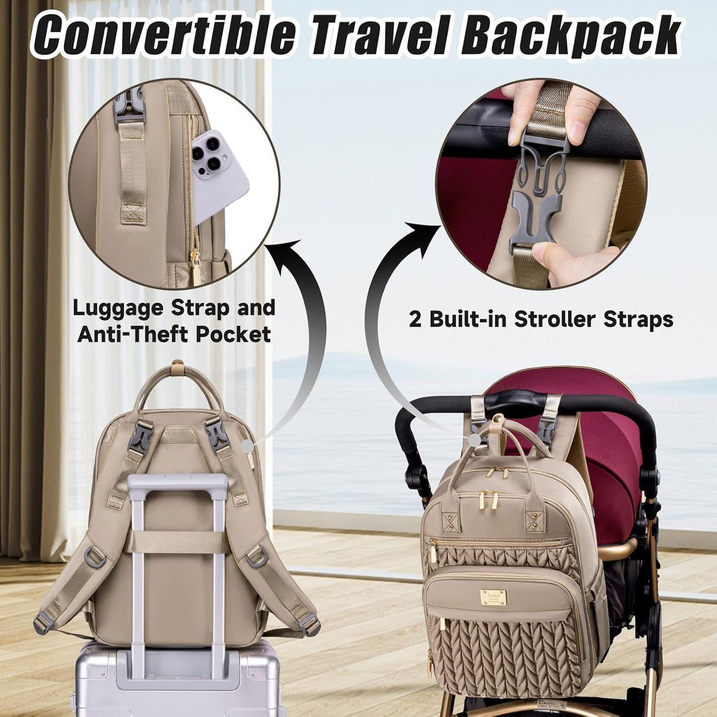 Tealari Mochila para pañales, elegante bolsa de pañales para bebé,...