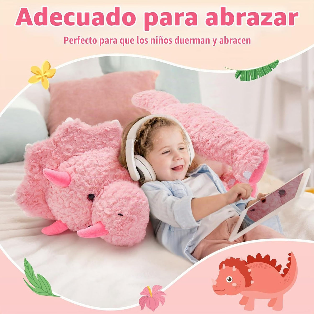Tezituor Animales de peluche grandes de dinosaurio rosa, 24 pulgada...