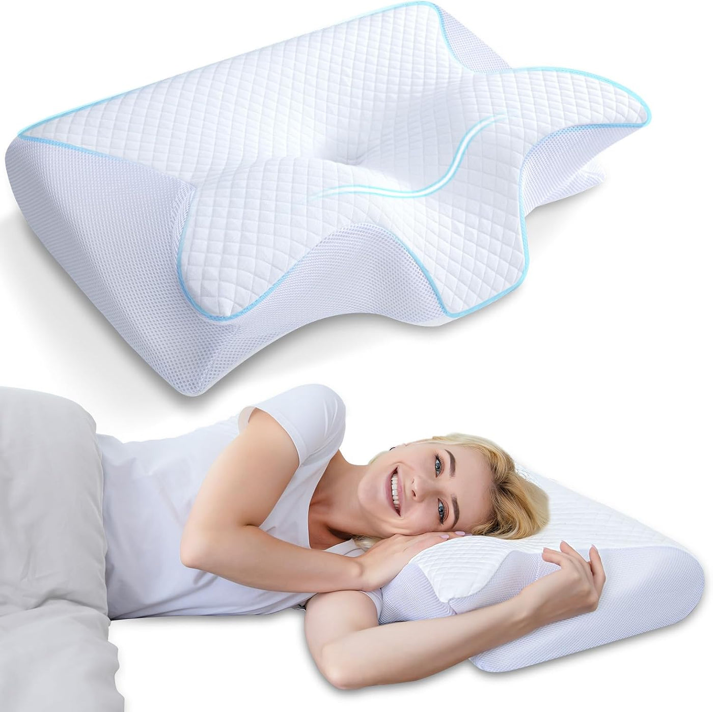 HOMCA Almohada cervical de espuma viscoelástica, 2 en 1, almohada o...