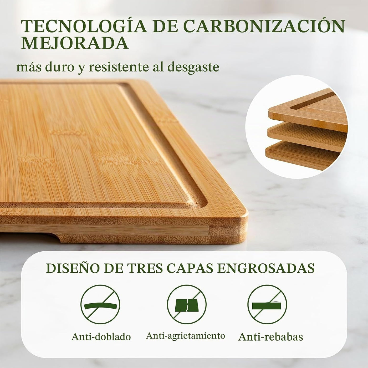 Juego de tabla de cortar de bambú Empune, tablas de cortar de mader...