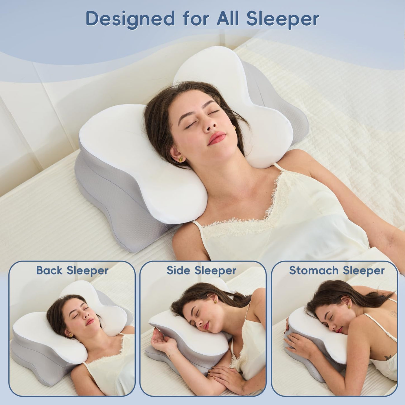 Almohada de espuma viscoelástica, almohada cervical de 2 alturas pa...