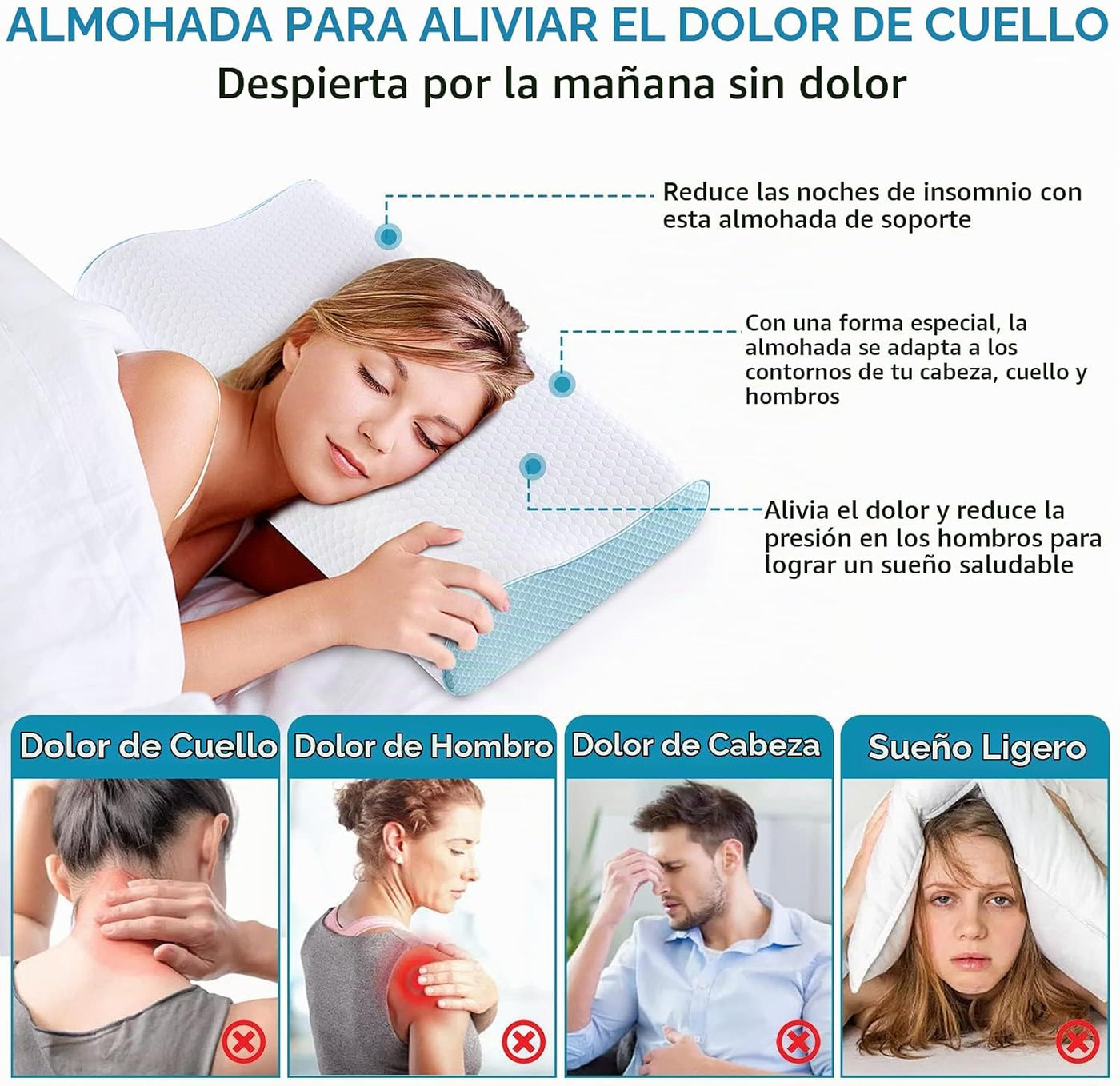 Almohadas de espuma viscoelástica Ylekto para el cuello, almohada p...