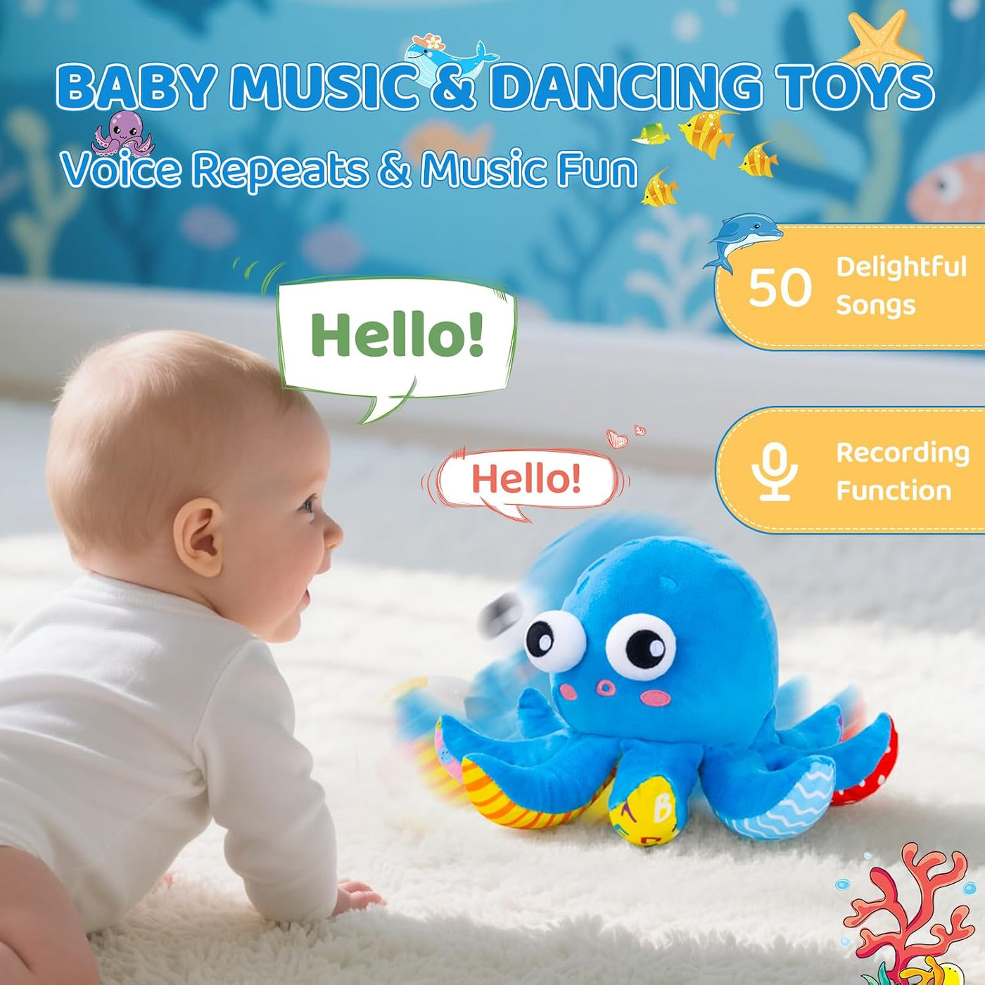 Juguetes para bebés de 6 a 12 meses, juguetes musicales de pulpo sa...
