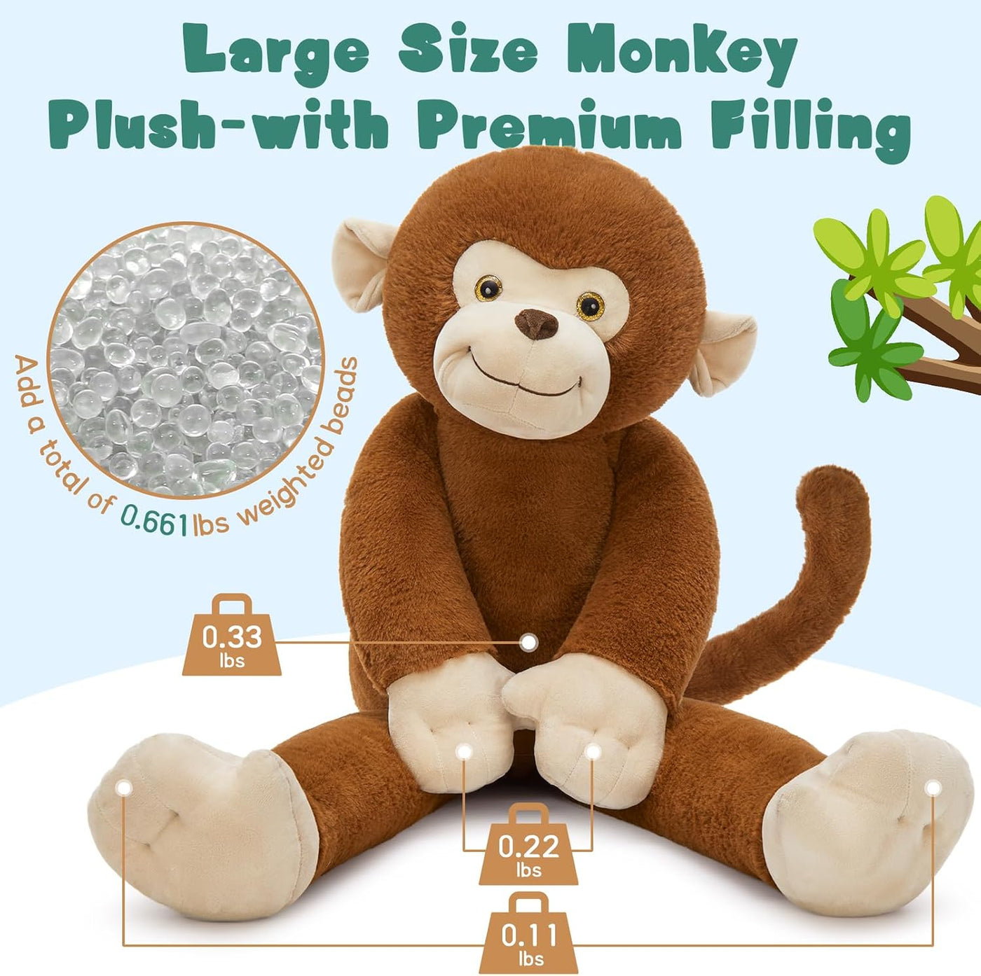 Tezituor Juguetes de mono de peluche de 1.45kg, mono gigante de 1 m...