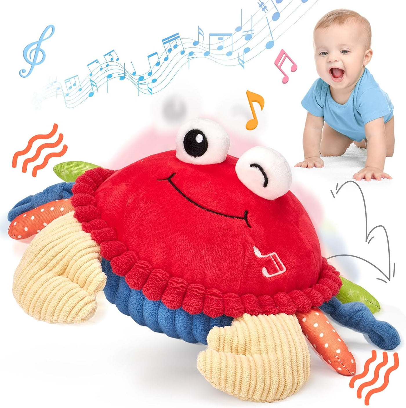 hahaland Juguete musical para gatear de cangrejo rebotante para beb...
