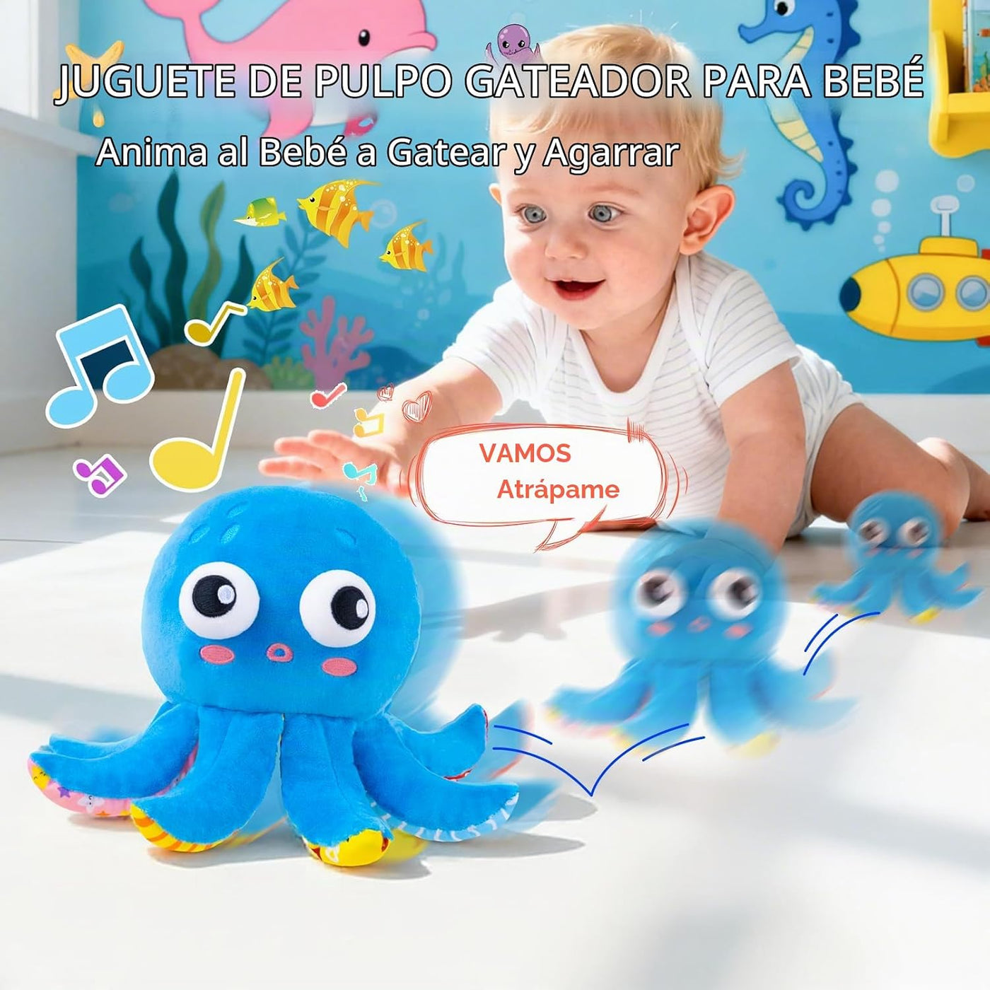Juguetes para bebés de 6 a 12 meses, juguetes musicales de pulpo sa...