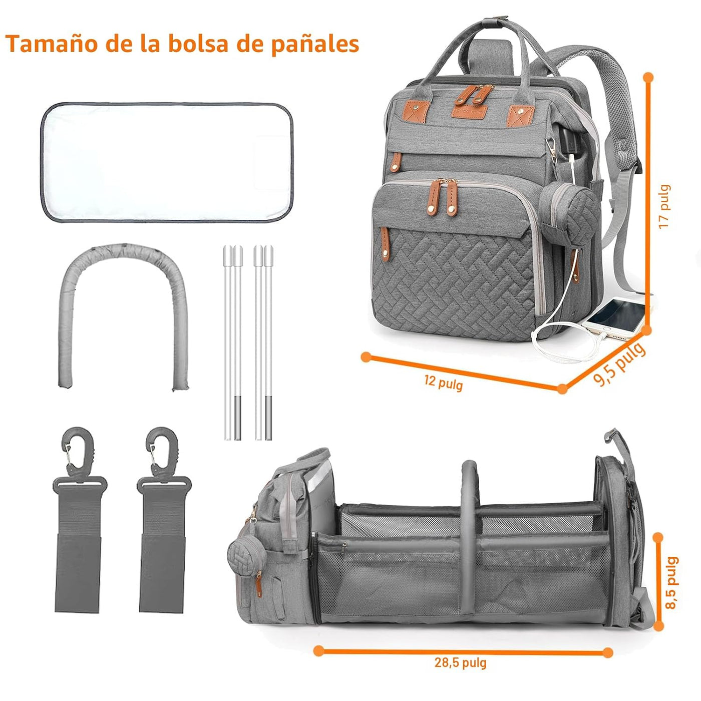 Astro alan Bolsas de pañales para bebé con estación de cambio, moch...