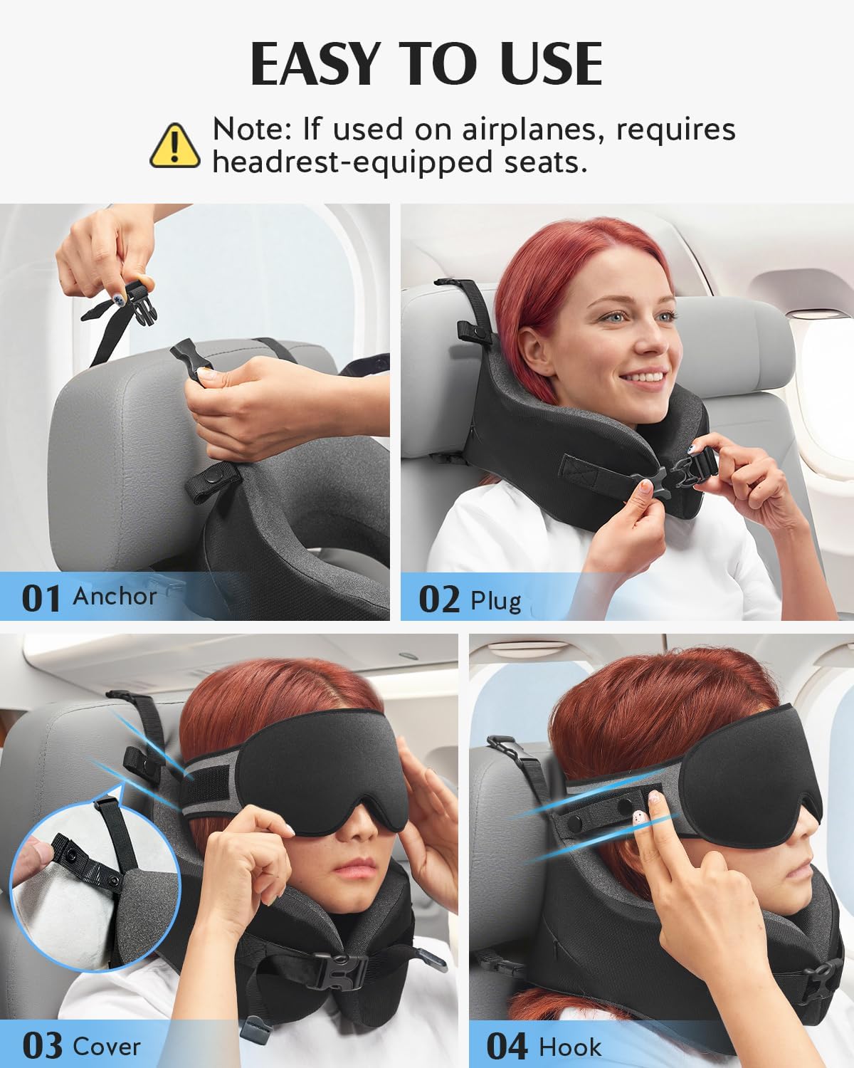 YFONG - Almohada de viaje para vuelos largos en avión, combo con co...