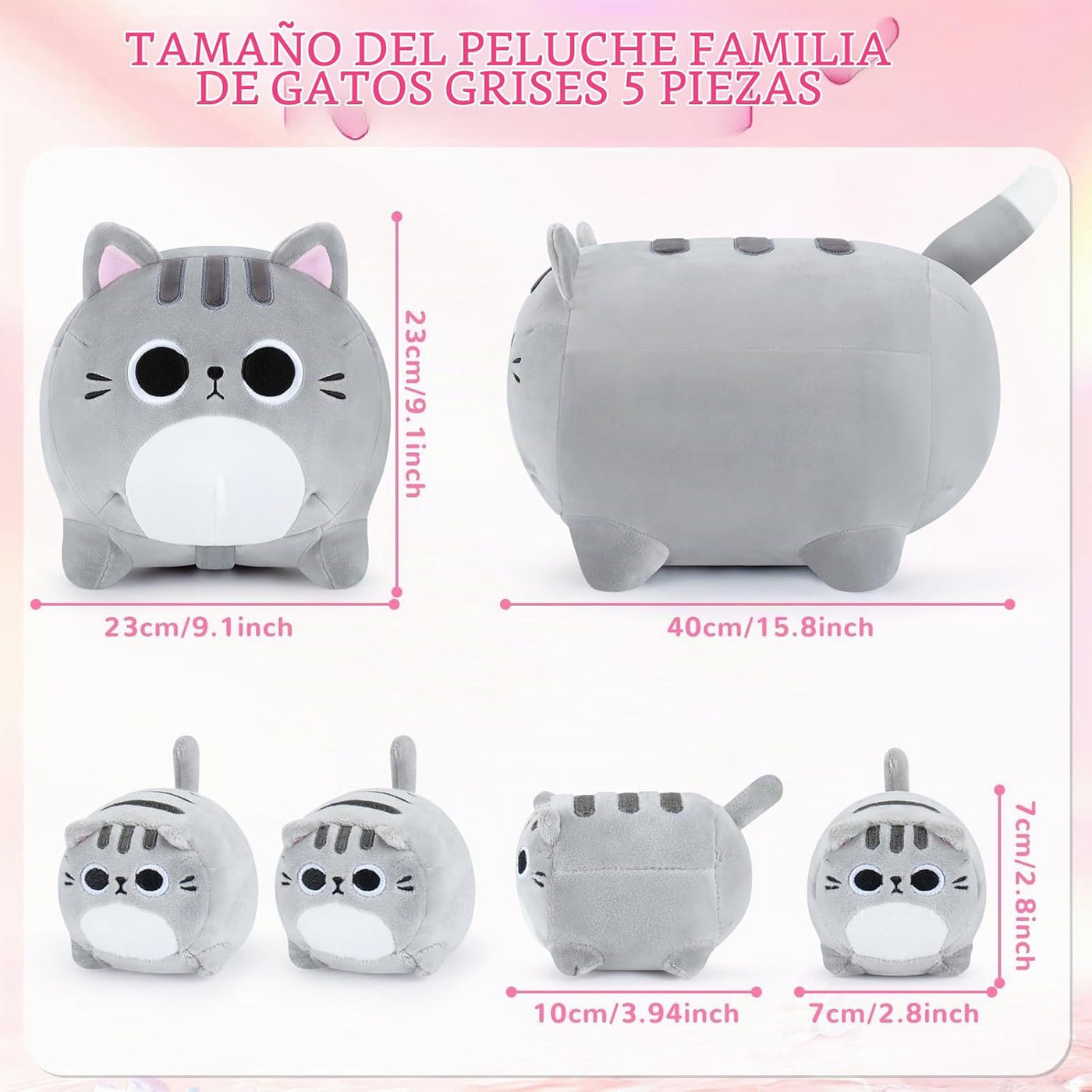 5 piezas de peluche de gato gris de la familia de 15.8 pulgadas, ga...