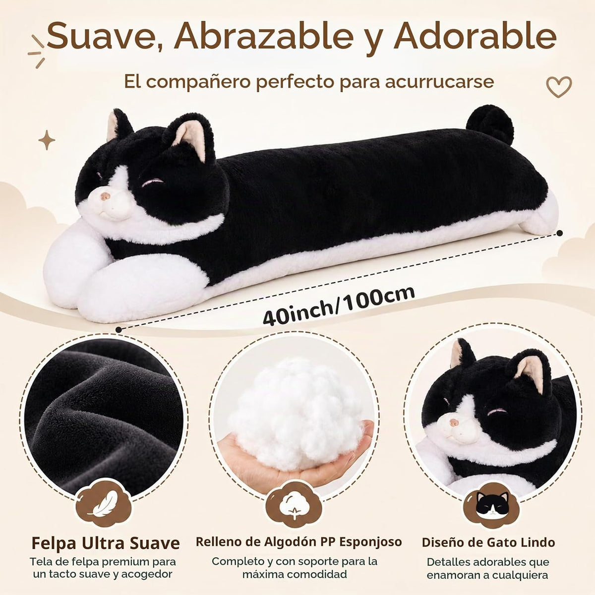 Peluche de Gato Jumbo de 40'', Animal de Peluche Relleno Gr...