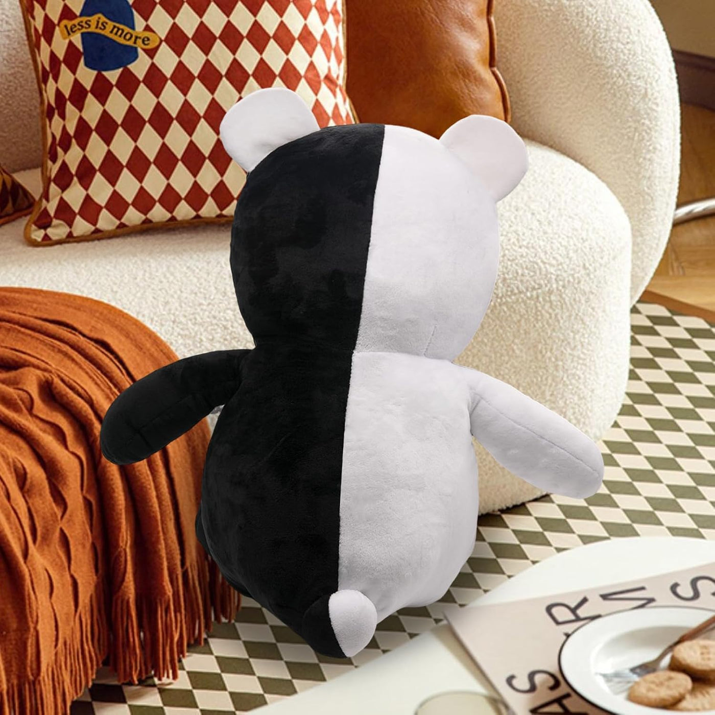 Werycos Juguete de peluche de anime de oso blanco y negro de 19.7 in
