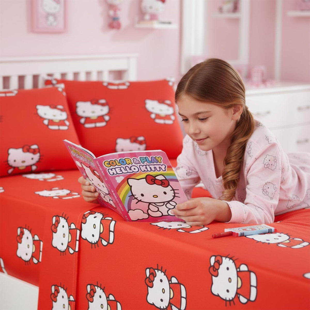 Hello Kitty Juego de cama individual - Paquete con sábanas con sába...
