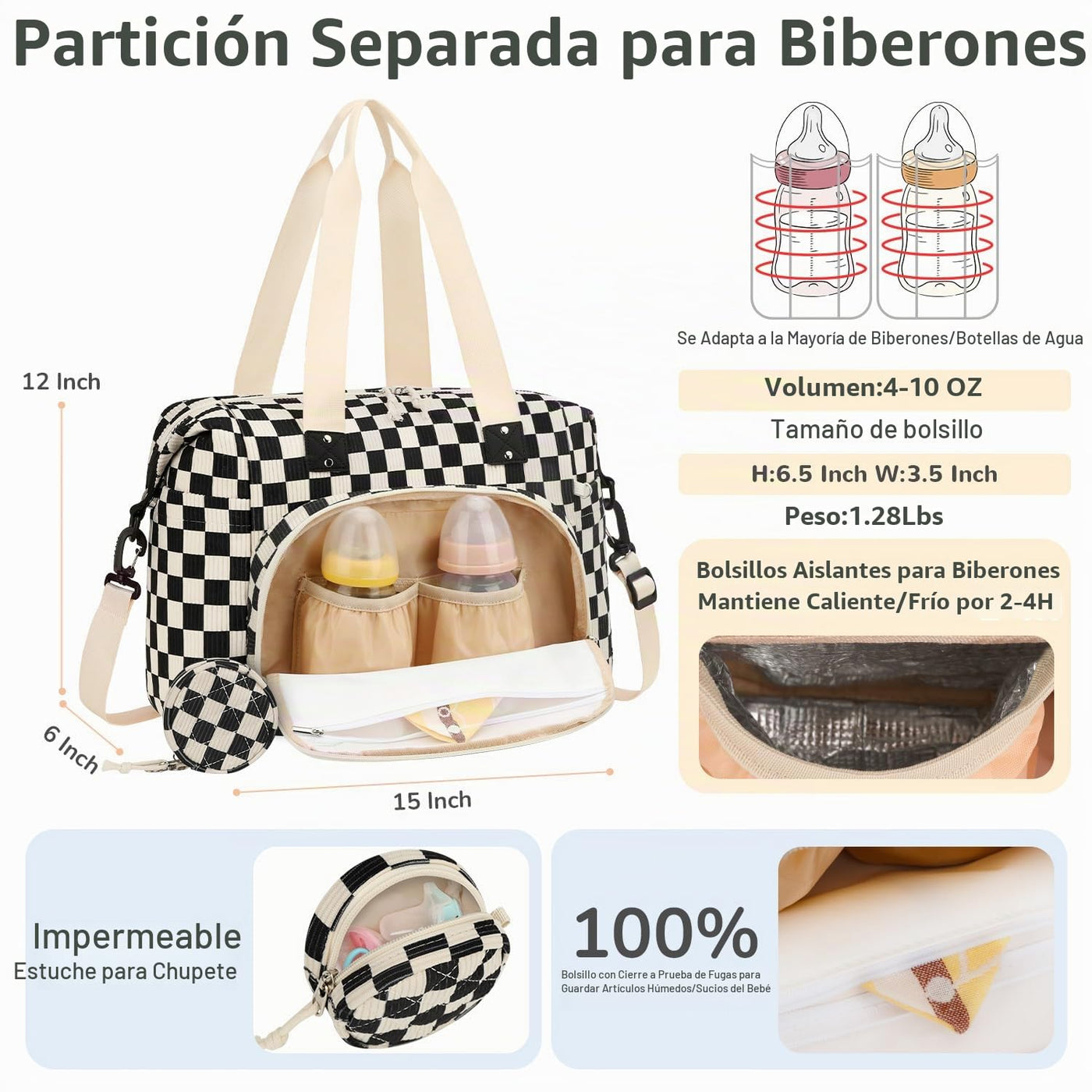 Tenot Bolsa de pañales de pana, bolsa de viaje para pañales con fun...