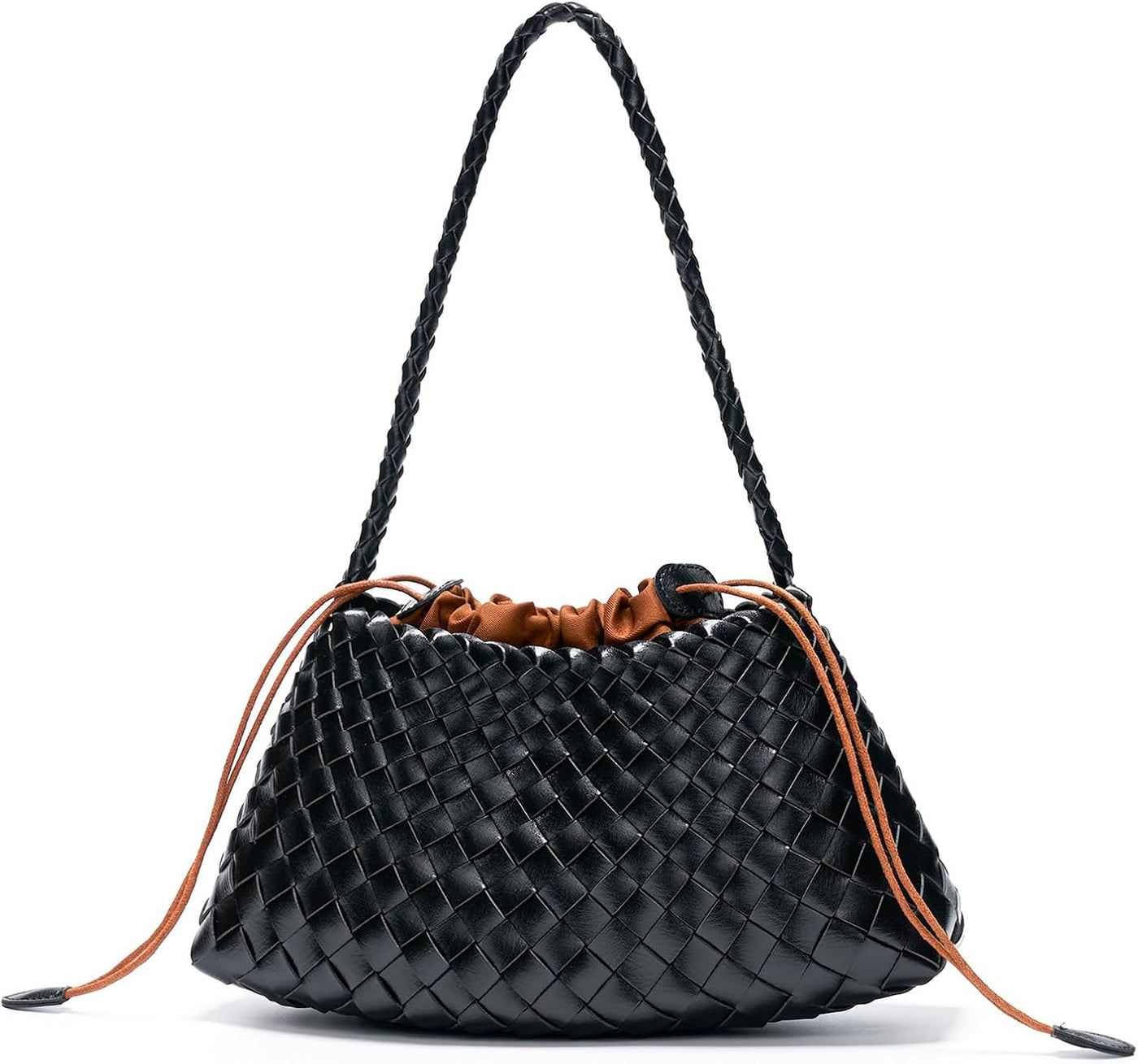 olso pequeño tejido para mujer, bolso de hombro de piel vegana, bolsa de mano holgada con bolsa interior con cordón, bolso para las axilas