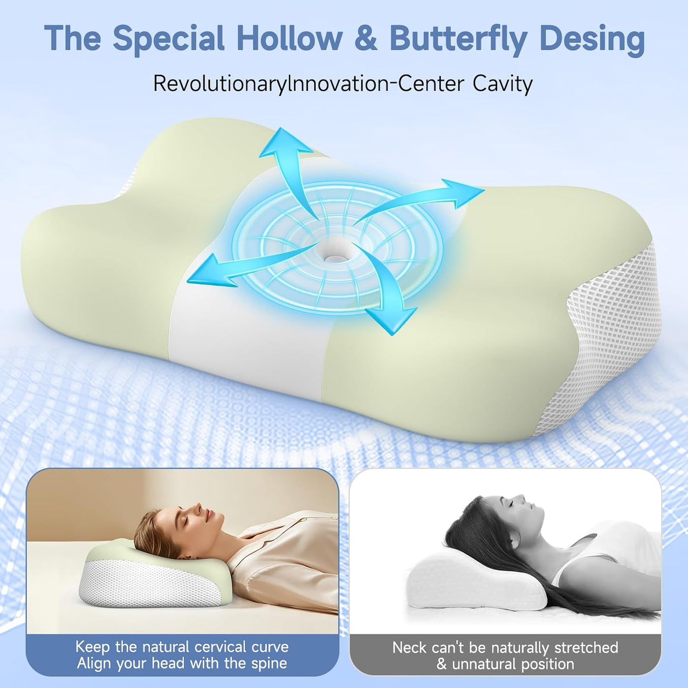 VYLEE Almohada cervical de espuma viscoelástica, soporte cómodo par...