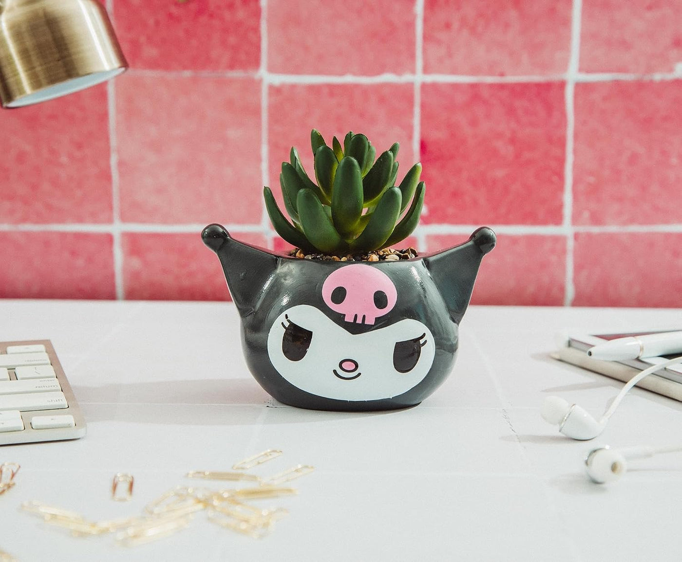 Toynk Sanrio Kuromi Smiling Head - Mini maceta de cerámica esculpid...