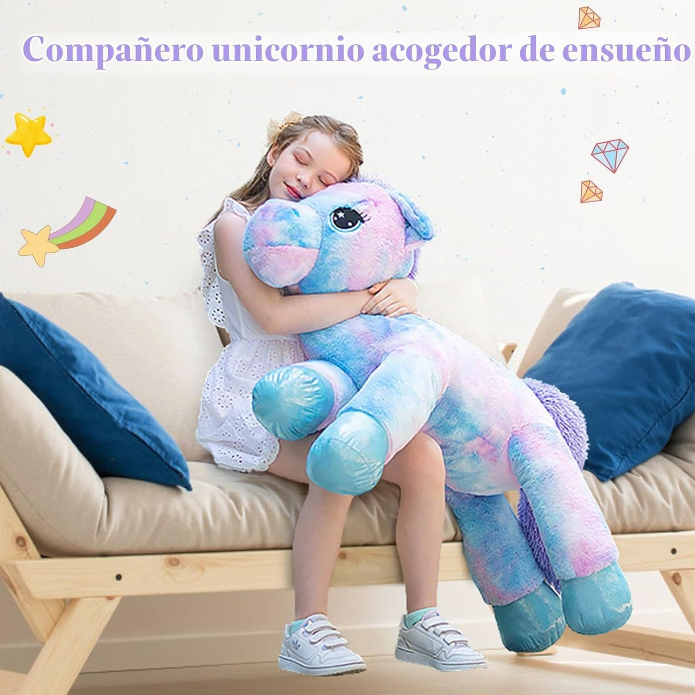 Muiteiur Animal de peluche de unicornio de 43.4 pulgadas, unicornio...