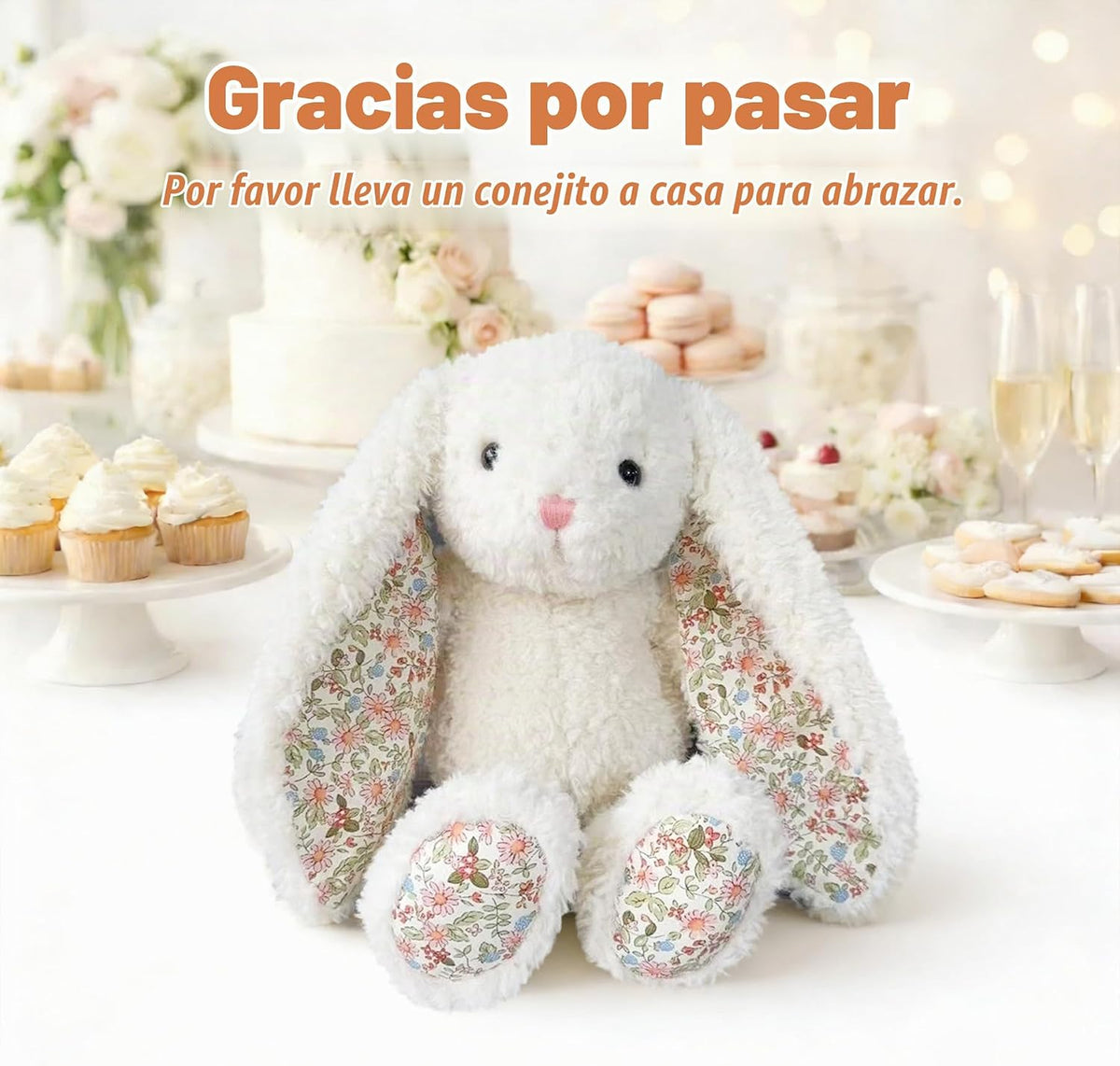 okegztoa Conejito floral de peluche, color crema, estilo francés, e...