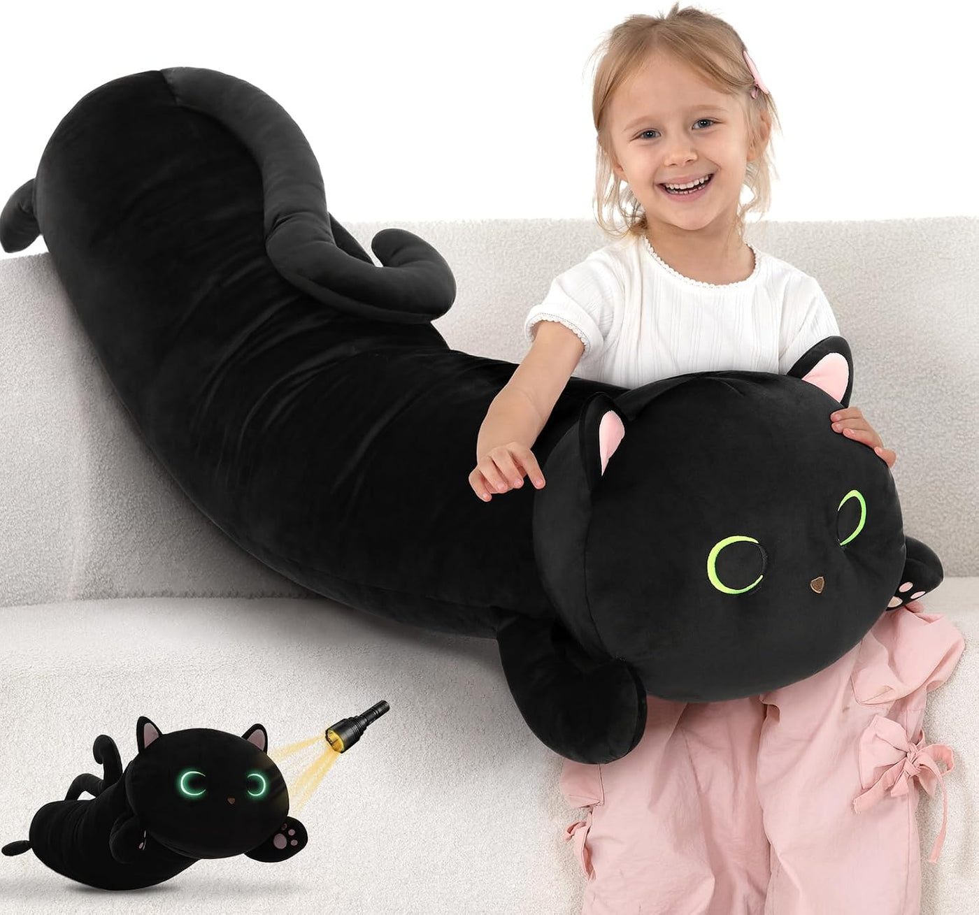 MaoGoLan Almohada corporal de felpa de gato negro, 44 pulgadas, jug...