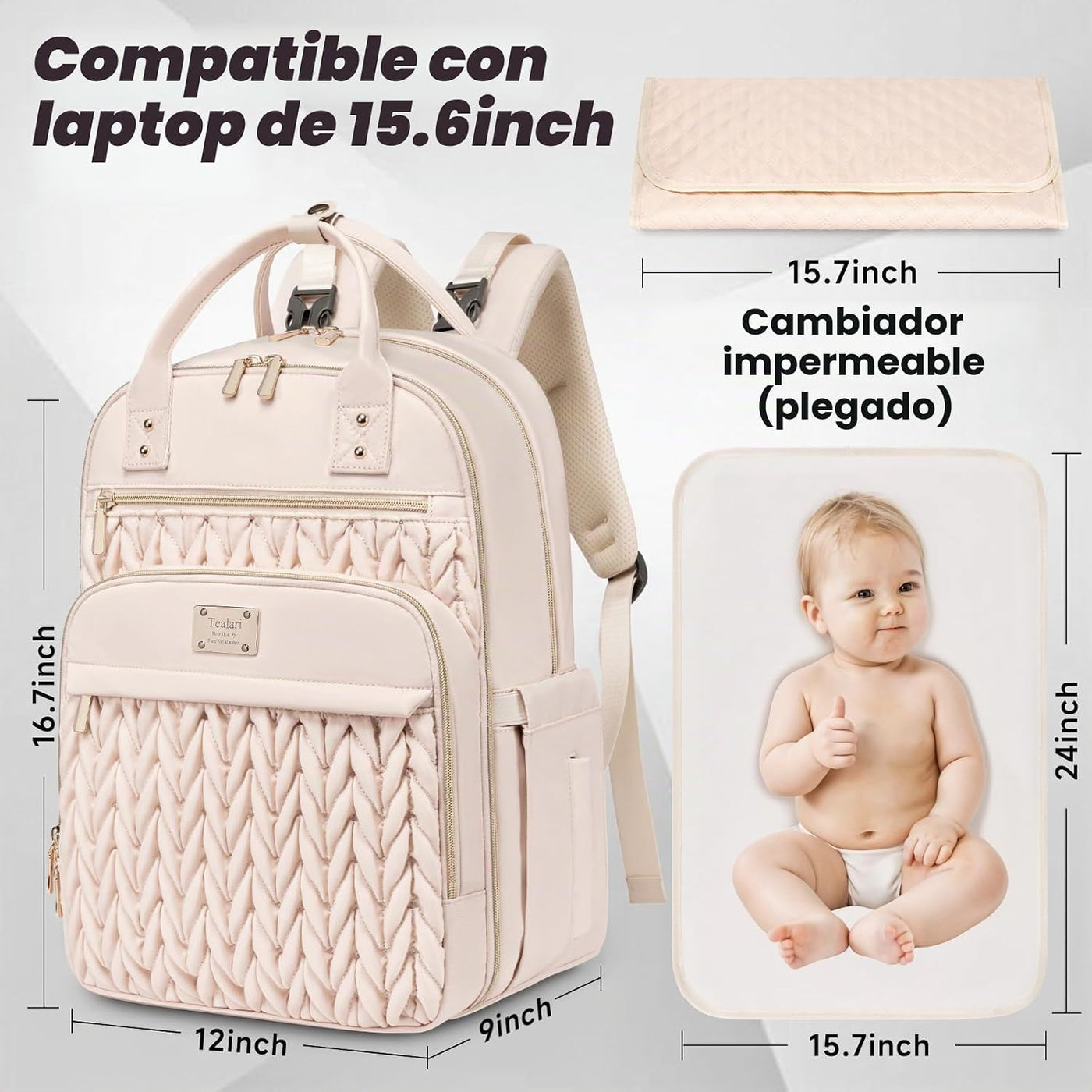 Tealari Mochila para pañales, elegante bolsa de pañales para bebé,...